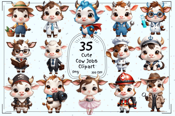 35 Cute Cow Jobs Clipart: A Designer's Whimsical Asset