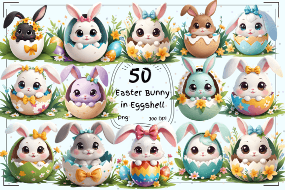 50 Adorable Easter Bunny in Eggshell Clipart Designs
