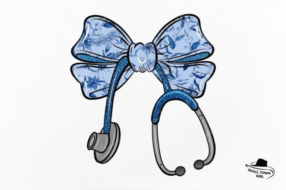 Blue Toile Floral Nurse Bow Stethoscope Design