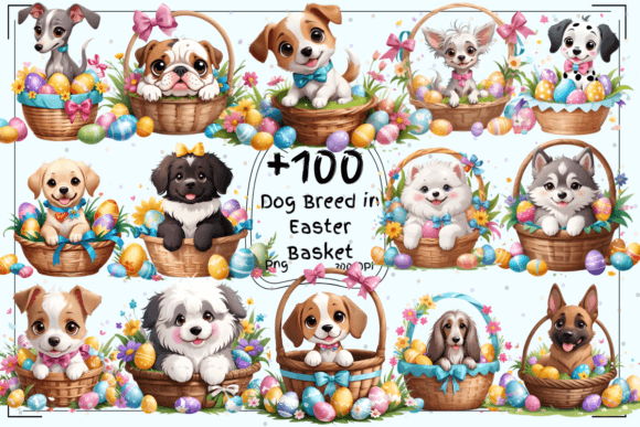 Easter Paws Parade: 100 Dog Breed Basket Clipart