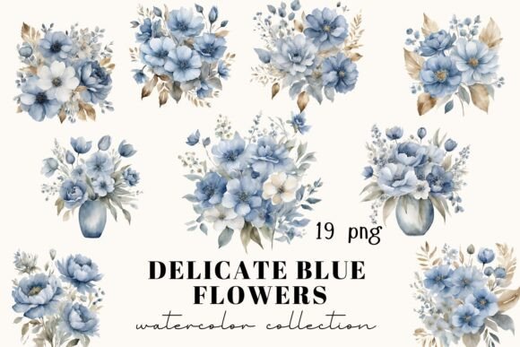 Elevate Your Designs with a Blue Watercolor Flowers Collection