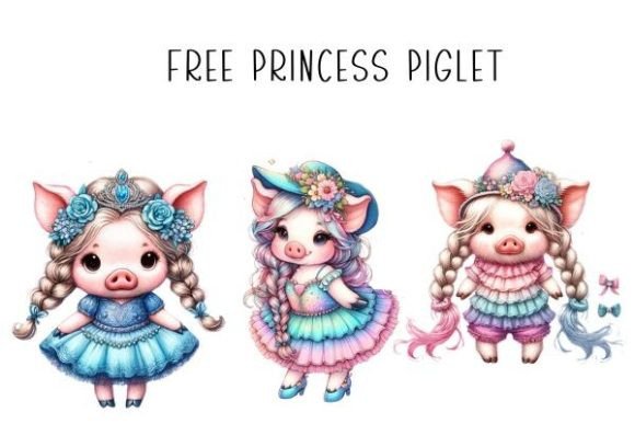 Enchant Your Designs: Free Princess Piglet Watercolor Clipart