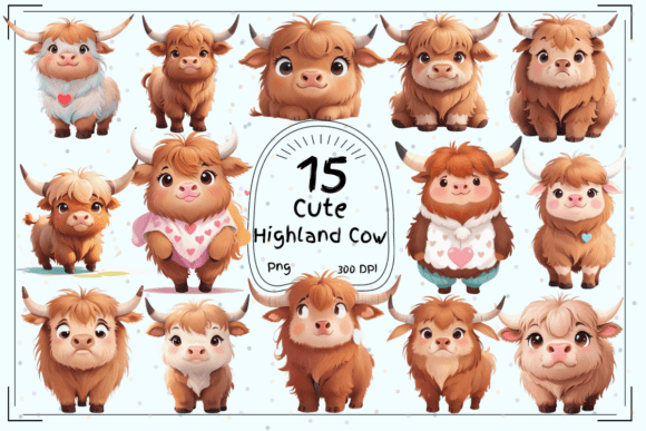Enchanting Kawaii Highland Cow Clipart for Modern Design