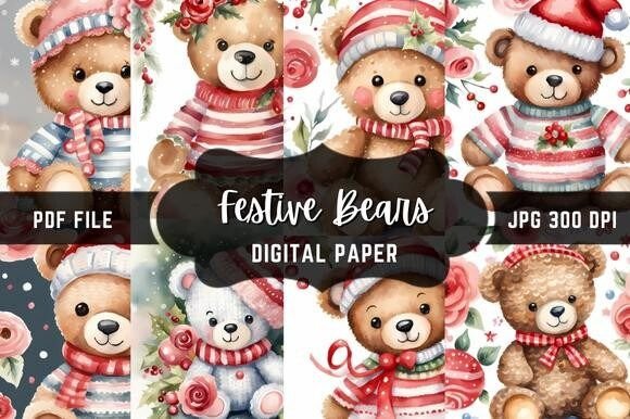 Enhance Your Projects with Adorable Festive Bears Graphics
