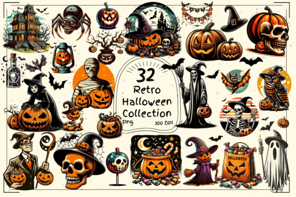 Retro Halloween Clipart Collection: Vintage Charm for Modern Design